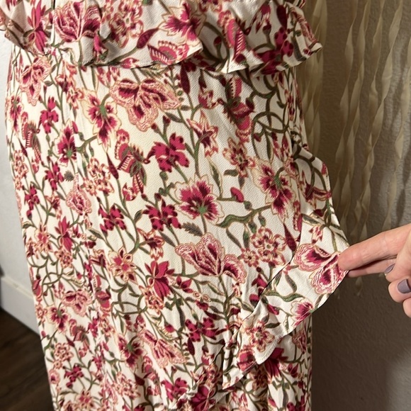 Sundance Pink Red Floral Ruffle Accent Sleeveless Midi Length Dress M - Picture 6 of 12